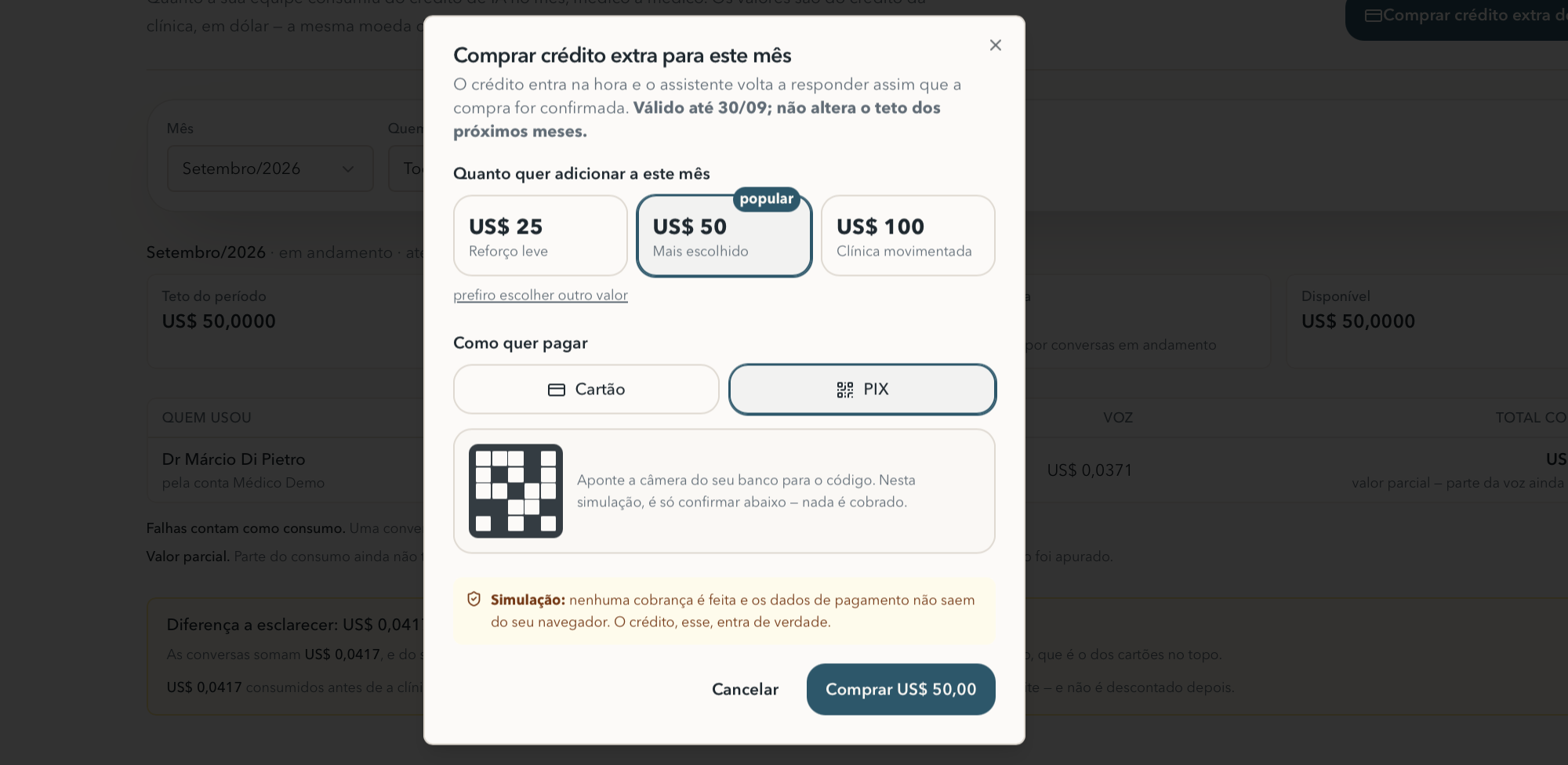 Comprar crédito extra para este mês: valores sugeridos, pagamento por cartão ou PIX e confirmação